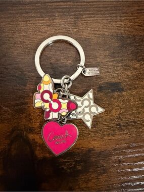 Coach Pink Heart & Multi-Color Logo Star Keyring Charm